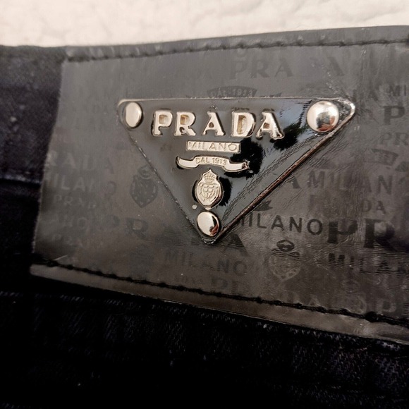 Prada BLACK Jeans MILANO Italy Sz 27  Embelished Jewels Pockets Straight Y2k - Picture 12 of 16